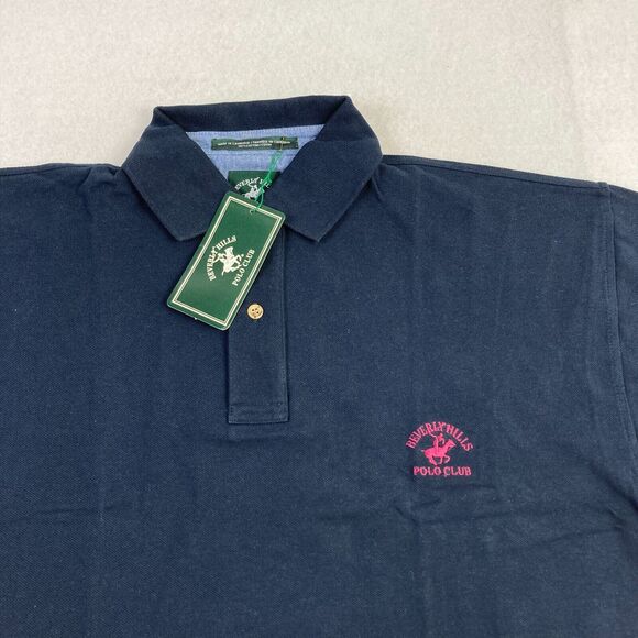 Vintage Beverly Hills Polo Club Polo Shirt Mens Medium Navy Blue Embroidered NWT - Picture 2 of 11